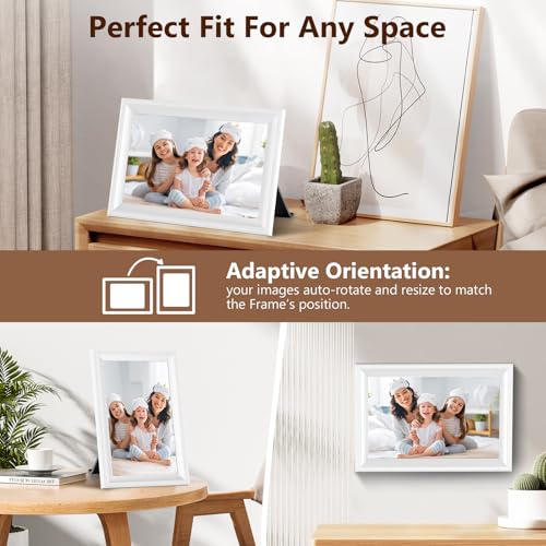 Smart White Digital Picture Frame WiFi Send Photos from Your Phone 16GB Storage 10.1inch 1280x800 IPS Touch Screen Digital...