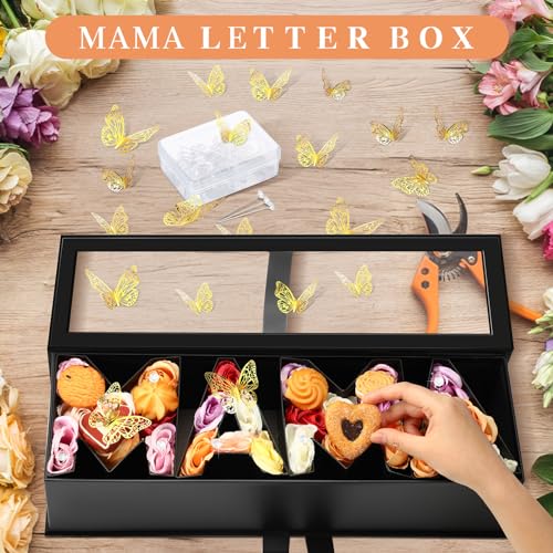 Ireer Mother's Day Mama Empty Flower Gift Box Cardboard Letter Shaped Fillable Box with Plastic Liners 50 Crystal Bouquet ...