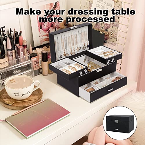 Dajasan Jewelry Organizer Box, Large Jewelry Boxes for Women Girls, Space-Saving 3 Layers Jewelry Storage Case with Drawe...