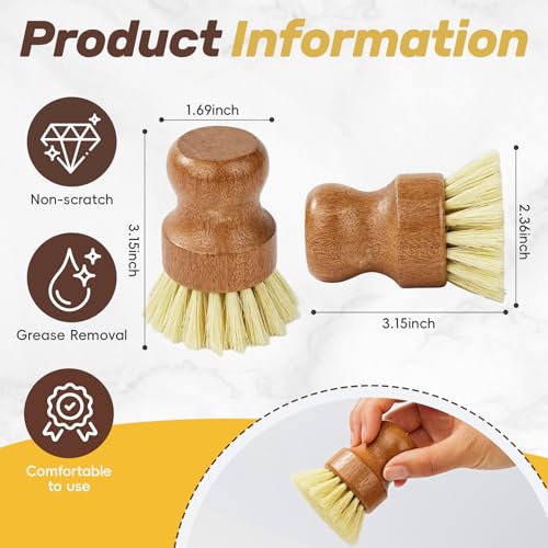 DEBETOOL 3-Pack Wooden Dish Brush - Natural Dish Scrubber & Vegetable Brush with Sisal Bristles, Kitchen Scrub Brush for P...