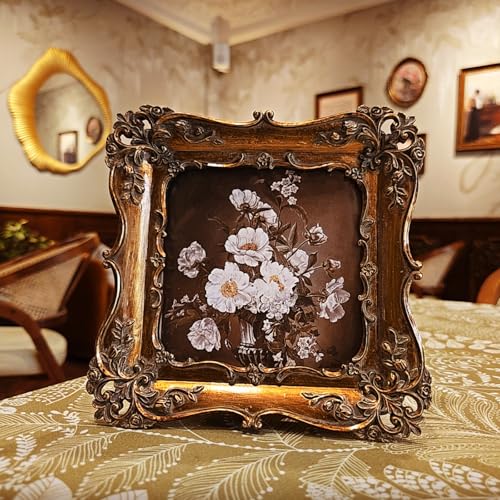 BILXIM 4x4 Small Vintage Picture Frame, Antique Bronze Gold Ornate Square Photo Frame, Wall Hanging or Tabletop Display, D...
