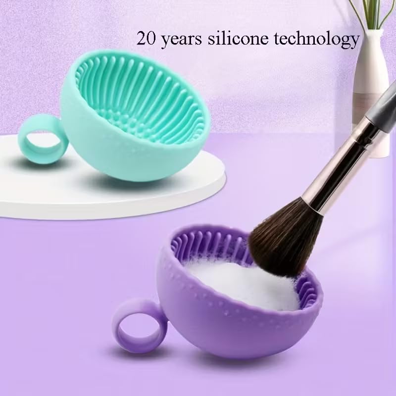 Silicone Makeup Brush Cleaner Bowl - 1pcs Unscented Brush Cleaning Mat with Scrubber Pad for Eyebrow, Blush, Facial & Eye ...