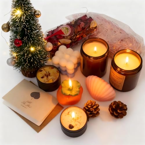 Scented Candles Gift for Women, 12 Pcs Candles & Greeting Card Set for Women, Aromatherapy Soy Wax Candles Gift Set for Bi...
