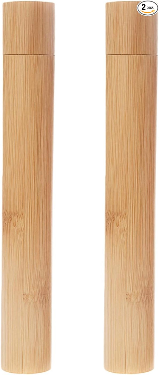 2 Pcs Natural Bamboo Toothbrush Storage Holder Empty Reusable Portable Toothbrush Case with Cover Personal Cleaning Tools ...
