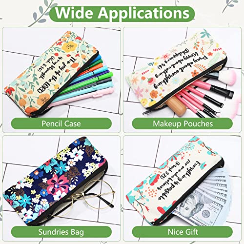 Outus 4 Pieces Inspirational Bible Verse Pencil Pouch Christian Pencil Case Scripture Makeup Bags Canvas Cosmetic Bags for...