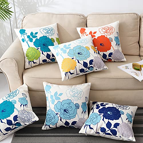 sykting Burnt Orange Floral Pillow Covers 18x18 Set of 2 Thick Cotton Linen Spring Summer Throw Pillow Covers for Couch Be...
