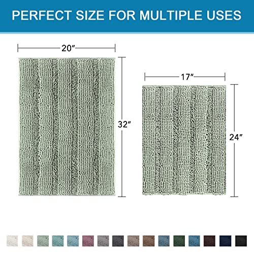 H.VERSAILTEX Sage Bathroom Rugs, Bath Mat Set of 2 Extra Thick Chenille Striped Pattern Shaggy Bath Rugs for Bath Room, No...