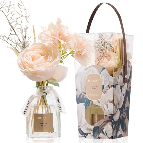 Airkeep Flower Reed Diffuser Set, Vanilla Musk Diffuser Gift Set,4.06 fl oz Essential Oil Sticks Diffusers for Bathroom Ai...