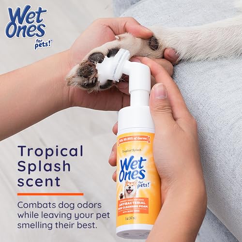 Wet Ones for Pets Antibacterial Dog Paw Cleaner with Built-in Scrubber Brush, Tropical Splash Scent - Foaming Cleanser for...