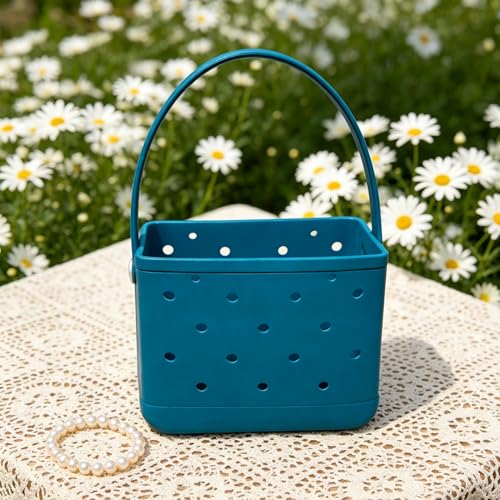 Lopqix Small Rubber Beach Tote Bag, Open Top Portable Outdoor Travel Bag for Beach Picnic Pool Outings