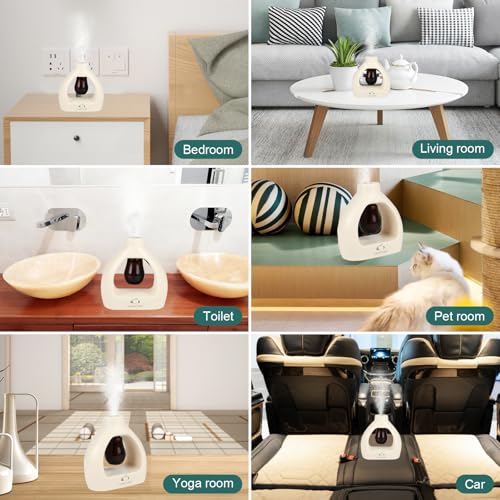 HAPPTWS Waterless Essentil Oil Diffuser Set - Cordless Diffuser 3 Timer Settings Battery Operated for Bedroom Yoga Studio ...