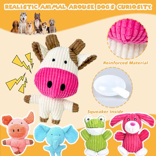MRSOHRET 5 Pack Squeaky Dog Toys, Tough Stuffed Plush Puppy Tough Chew Toys, Durable Plush Animal Dog Toy for Large Small ...