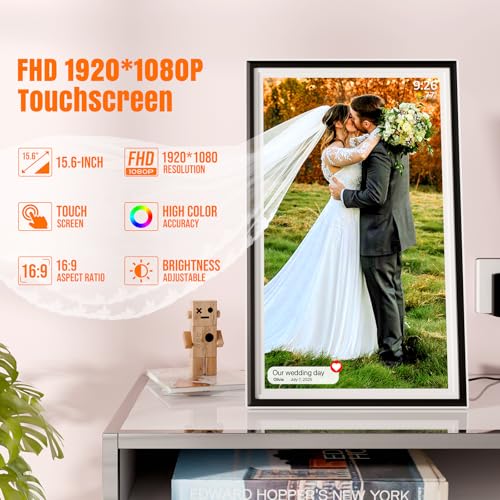 KPKUE Smart WiFi Digital Picture Frame - 15.6-inch Full HD Touchscreen, 64GB Electronic Photo Frame Wall Mountable for Hom...
