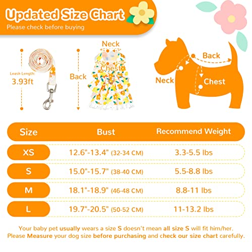 ABRRLO Dog Harness Dress Leash Set for Small Dog Summer Clothes Girl Female Puppy Cats Outfits Cute Floral Bowknot Princes...