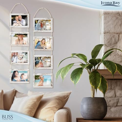 Icona Bay - 4x6 Wall Hanging Picture Frames Collage with 8 Openings - Distressed White, 2 Pack - Casual Style Engineered W...