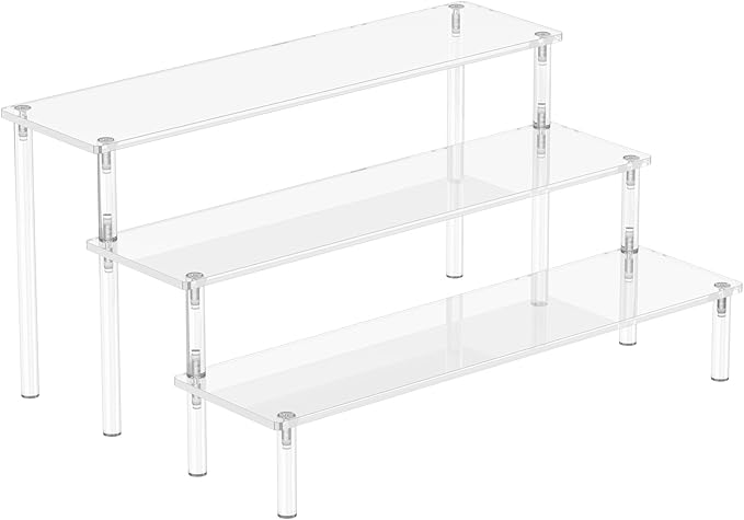 Aredpoook Acrylic Display Risers, 3 Tier Perfume Organizer Stand, Clear Cupcake Stand Holder, Large Shelf Risers for Figur...