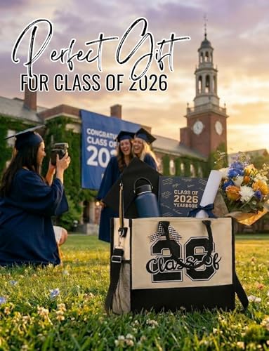 InnoBeta 2026 Graduation Gifts, Class of 2026 Gifts Canvas Tote Bag with Top Zipper Closure and Shoulder Strap for Graduat...