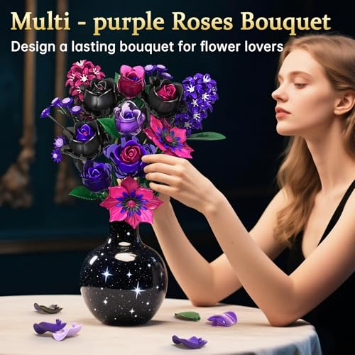 Gothic Rose Bouquet Building Set, Compatible with Lego Flowers, Halloween Botanical Collection for Home Decor, Creative Gi...