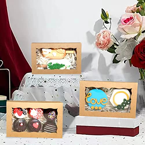 RomanticBaking 50 Pack DIY Assembly Brown 7 x 4 3/8 x 1½ inches Cookies Boxes BakeryTreat Boxes Packaging for Macaron Choc...