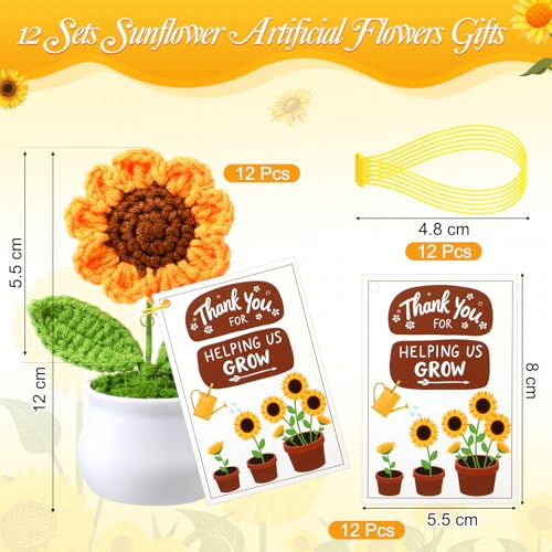 Soaoo 12 Sets Teacher Gifts Crochet Flowers with Thank You for Helping Me Grow Cards Appreciation Gifts for Teachers Cowor...