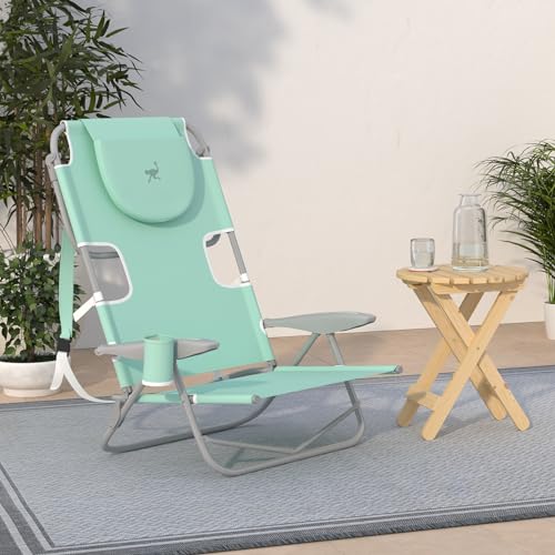 Ostrich the Heavy-Duty Backpacker, Portable Beach Chair with Face Hole, Adjustable Lounge Chair with Face Opening, Cup Hol...