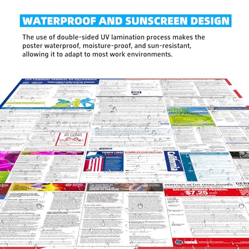 2026 California State and Federal Labor Laws Poster - English Version - OSHA Workplace Compliant - UV Waterproof Laminated...