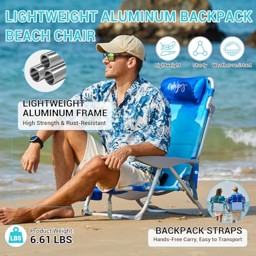 #WEJOY Beach Chair for Adults, Reclining Adjustable Position, Lay Flat Lightweight Folding Portable Aluminum Chair with Ba...