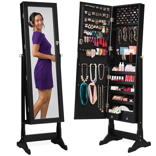 Best Choice Products Freestanding Jewelry Armoire Cabinet, Full Length Standing Mirror, Lockable Makeup Storage Organizer,...