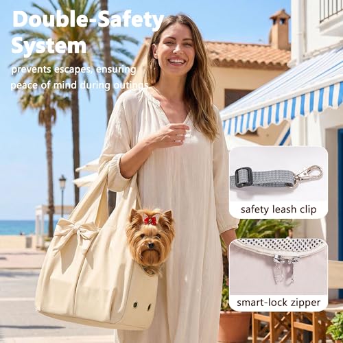 Dog Purse Carrier for Small Dogs, Soft Dog Tote Bag Carrier with 4 Large Pockets, No Collapse, Lightweight, Smart Zipper L...