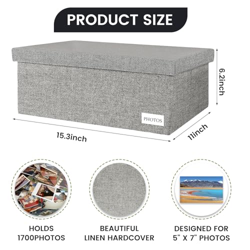 Himake Decorative Photo Storage Box - Linen Photo Box Organizers with Dividers, Fits Holds Up to 1700 Photos in 5x7 inch S...