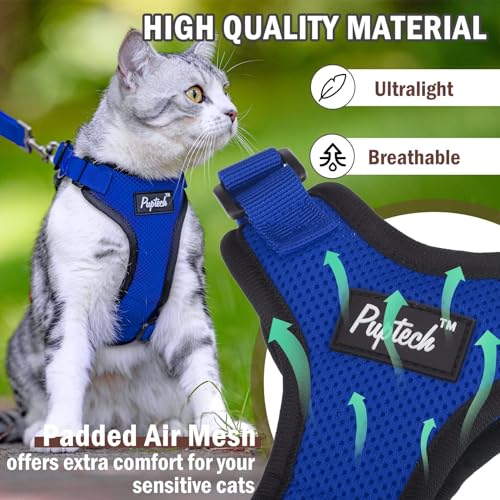 PUPTECK Cat Harness and Leash Set Escape Proof for Walking, Breathable Mash Vest Adjustable Harness for Cats Puppy Small A...