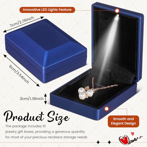 Landical 10 Pcs Pendant Necklace Box with LED Light Velvet Necklace Case for Pendant Bracelet Ring Earring, Jewelry Storag...