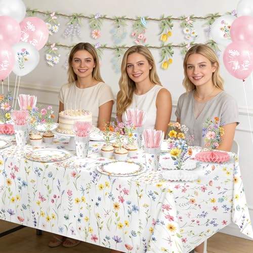 Wildflower Party Decorations – Plates, Cups, Napkins, Cutlery, Banner, Tablecloth, Balloons, Honeycomb Centerpieces for Sp...