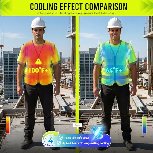 INEFARO Cooling Safety Vest with 24 Ice Packs, High Visibility Reflective Work Vest, 6 Cooling Pockets, Stay Cool for 8-12...