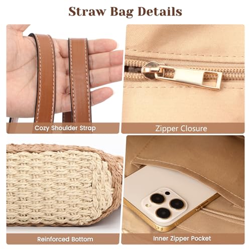 Tavaleu Straw Beach Bags for Women, Tote Handbag Shoulder Bag for Women, Beach Straw Purse Buckets Summer Fashion Hobo Bags