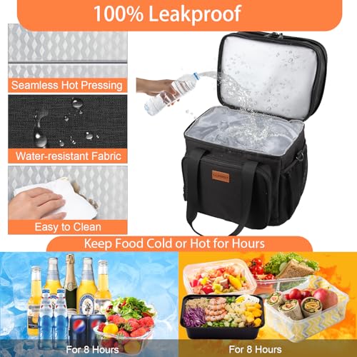 Expandable Insulated Large Lunch Box, Double Deck Heavy Duty Durable Lunch Bag Leakproof Cooler Bags for Men Women Adults ...