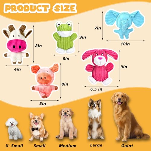 MRSOHRET 5 Pack Squeaky Dog Toys, Tough Stuffed Plush Puppy Tough Chew Toys, Durable Plush Animal Dog Toy for Large Small ...