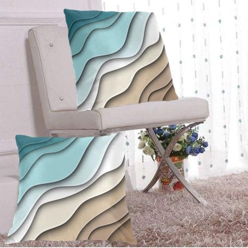 Droerfes Teal Wave Throw Pillow Covers Set of 2 Couch Pillow Case Decoration Cushion Covers for Sofa Home Living Room Bedr...