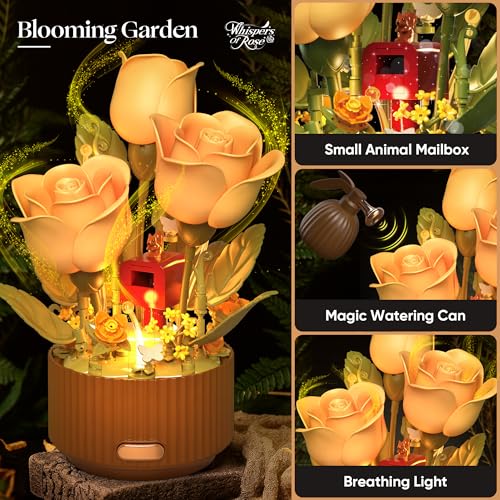 TekYetoi Magical Blooming Rose Building Set, Mothers Day Gifts for Mom - Electric Moving Flower Blocks with Interactive So...