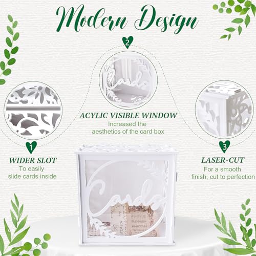 OurWarm White Wedding Card Box for Receptions, PVC Gift Card Box for Wedding with Acrylic Windows, Rustic Envelope Money G...