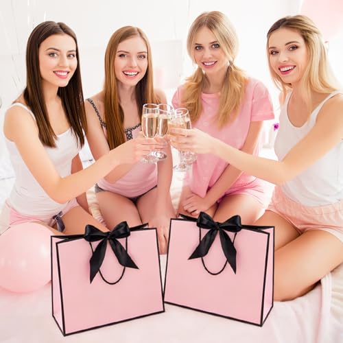 Ohuimrt 2 Pack Pink Gift Bags with Handles, 12.6 x 9.8 x 4.3 Inches Paper Bags, Gift Wrap with Tissue Paper Ribbons Cards ...