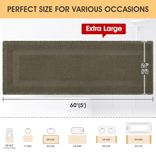 IM HOME Extra Large Waffle Bath Mat, Greyish Green 5'x2', Boho Bathroom Rugs Absorbent Non Slip, Ultra Soft Bathroom Mat, ...