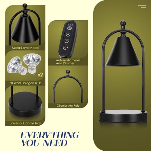Soilsiu Candle Warmer Lamp with Timer, Electric Black Candle Warming Light for Bedroom, Dimmable Wax Melts Warmer for Home...