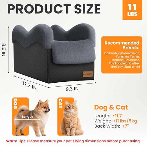 Mavora Max Portable Small Dog Seat for Car, Luxury Center Console Dog Car Seat Booster with Safety Tethers, Anti-Collapse ...