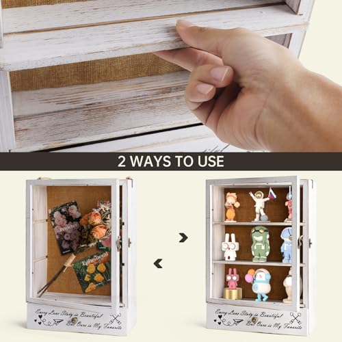 Large Shadow Box Frame 11x16 , 3.5” Deep Shadow Box with Drawers and Removable Shelves, Rustic White Color Wood Picture Di...
