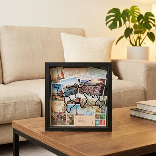 2 Pcs Travel Shadow Photo Keepsake, 8 inch Memory Box Honeymoon Fund Box with Slot Frame Adventure Best Gift for Keepsake ...