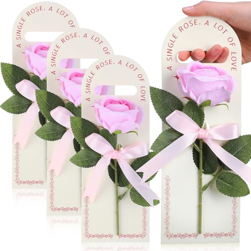 Suncalla 4 Pack Artificial Rose Gift Set for Mom, Mothers Day Flowers Gift with Handheld Boxes Card, Mini Rose Bouquet Kee...