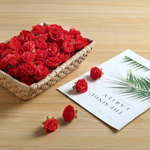 SITUMEIZI 100 Pcs 1.3 inches Mini Red Rose Head Fake Red Roses Artificial Flowers for Home DIY Flower Wall Mother's Day Pa...