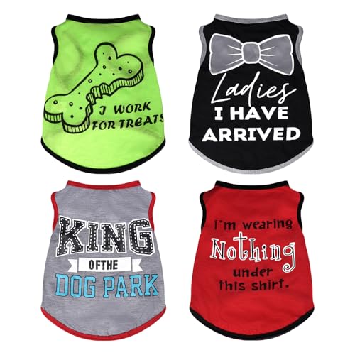 hoyuwak 4 Pieces Pet Shirts Funny Dog Printed Clothes Cool Breathable Puppy Sleeveless Vests Boy Dog Outfit for Summer