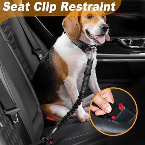3 Piece Dog Car Seat Belt Set - Retractable Adjustable Pet Seatbelts for Vehicle Headrests - Heavy Duty, Elastic & Durable...
